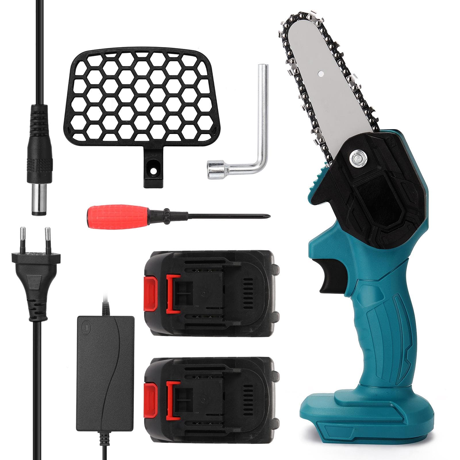 Portable Electric Pruning Saw Rechargeable Small Electric Saws Woodworking One-handed Electric Saw EU Plug-2battery