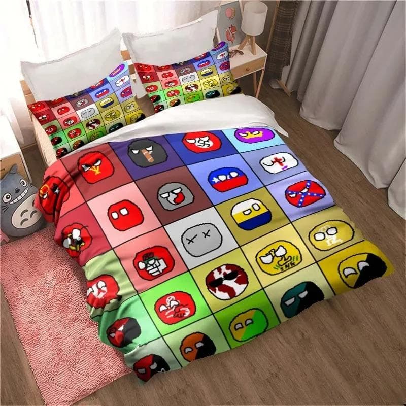 New Countryball Polandballs Bedding Set Bedroom Duvet Cover Set Single Double King Bed Set Adult Children's Bedroom Duvet Cover AU Queen 210x210cm