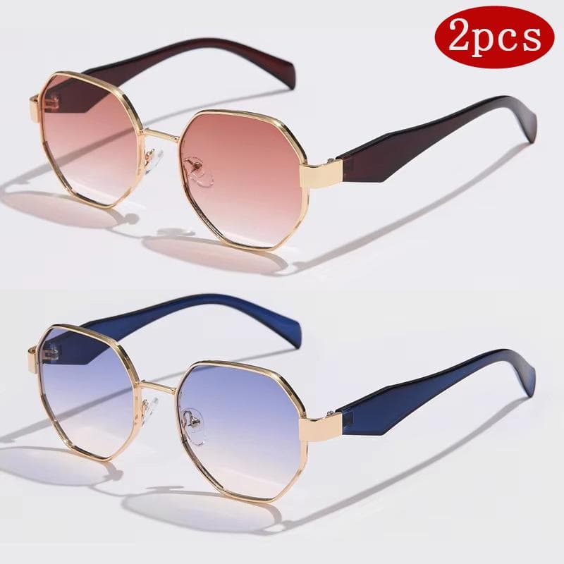 1/2pcs Retro Polygon Metal Frame Sunglasses Women Men Fashion Trend Luxury Brand Design UV400 Protective Decorative Glasses
