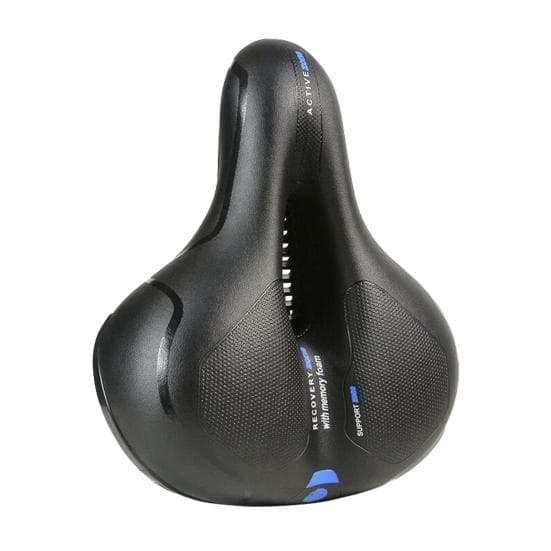Comfortable Bike Seat with Memory Foam Cushion Shock Absorption Reflective Strip Wide Bicycle Saddle Replacement for Indoor/Outdoor Bikes blue