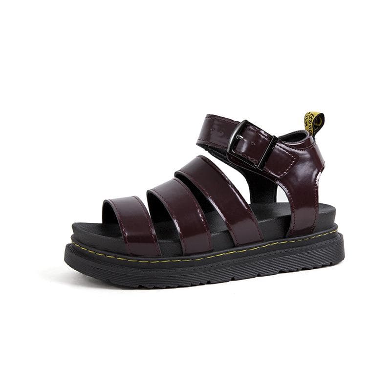 2024 Spot Large Summer New Thick Sole One Line Casual Roman Sandals Women's Cross Border Round Head Buckle Shoes 38 brown