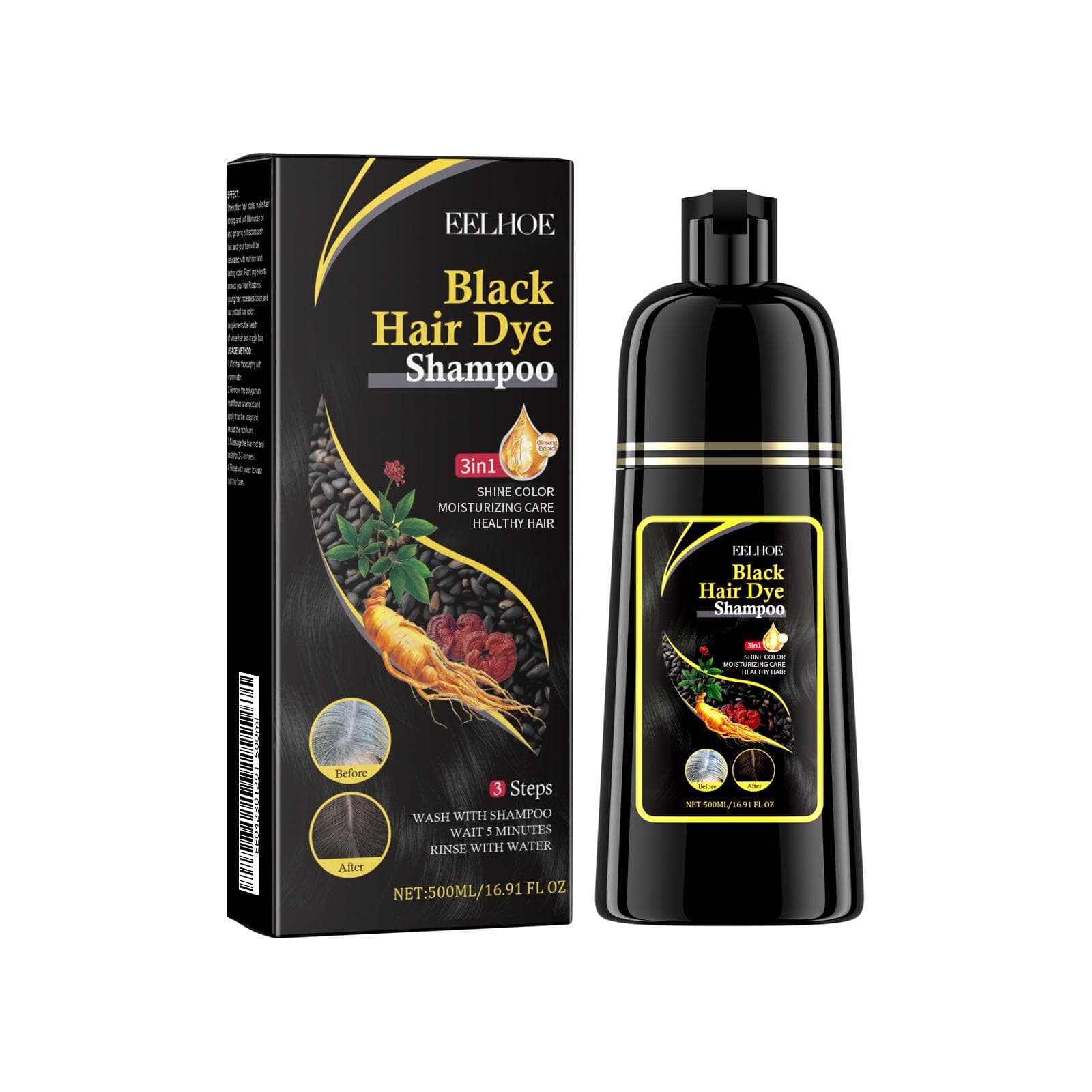 3 in 1 Natural Herbal Hair Dye Shampoo Hair Color Shampoo for Gary Hair Dark Brown Black for Women & Men Grey Coverage 100ml 500ml black