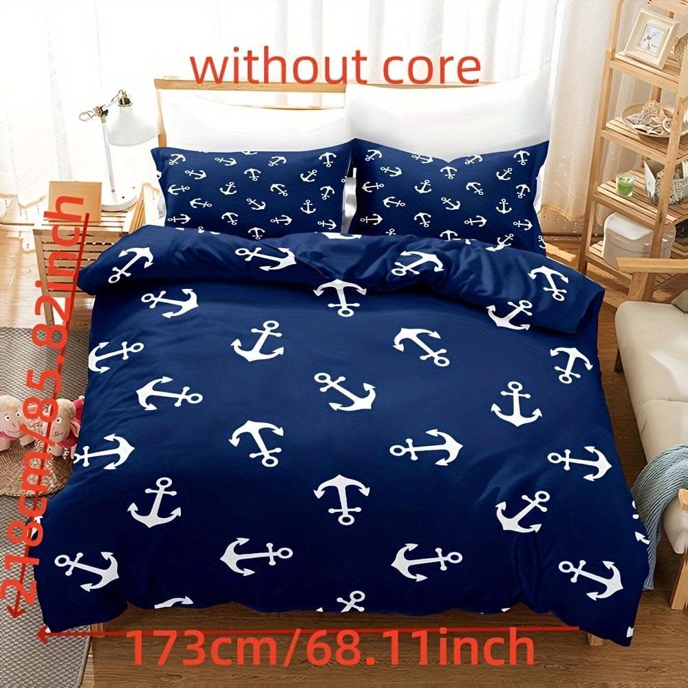 3pcs Duvet Cover Set, Digital Printing Ship's Anchor Bedding Set, Soft Comfortable Duvet Cover, For Bedroom, Guest Room Eu Single135x200cm