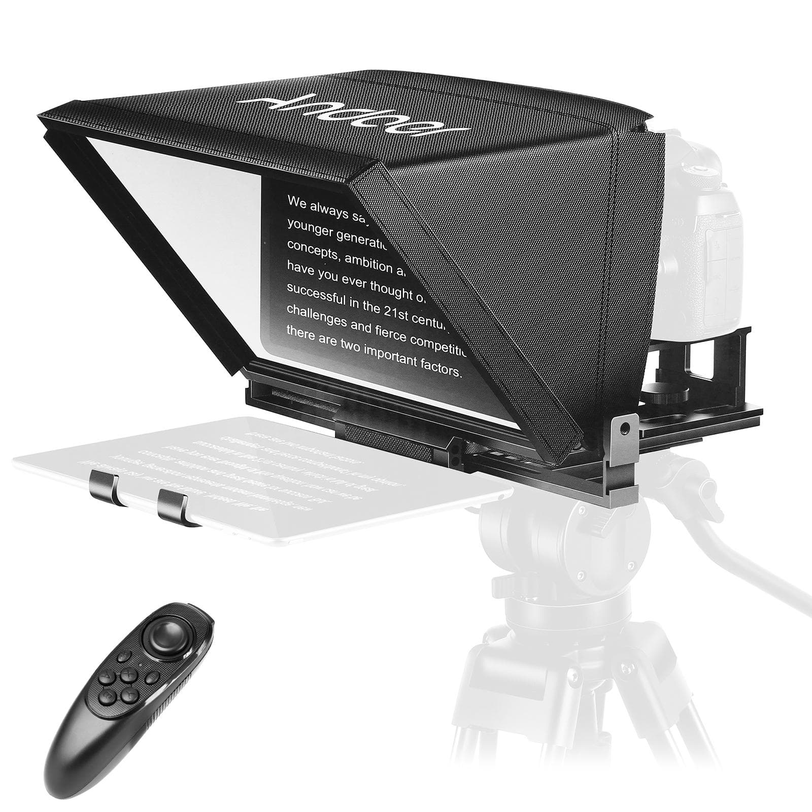Andoer A12 Portable Camera Teleprompter Prompter for DSLR/ Mirrorless Cameras Video Recording Live black