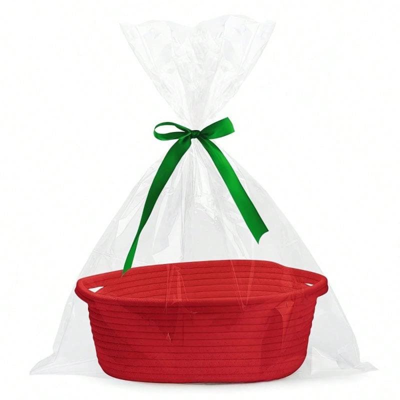 1 Cute Woven Storage Basket With Handle, Suitable For Gift Giving, Storage Decoration Organizer Toy Storage Basket Red multicolour