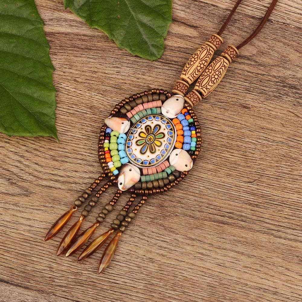 Ethnic style Nepalese jewelry, leather necklace, exotic design, hand woven vintage Bohemian items