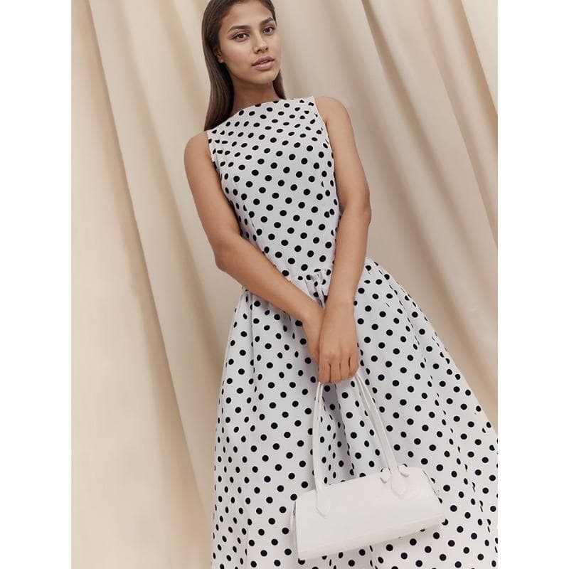 Retro Sleeveless Polka Dot Long Dress Polka Dot Dress Elegant Women's Wear for Spring and Summer XL white