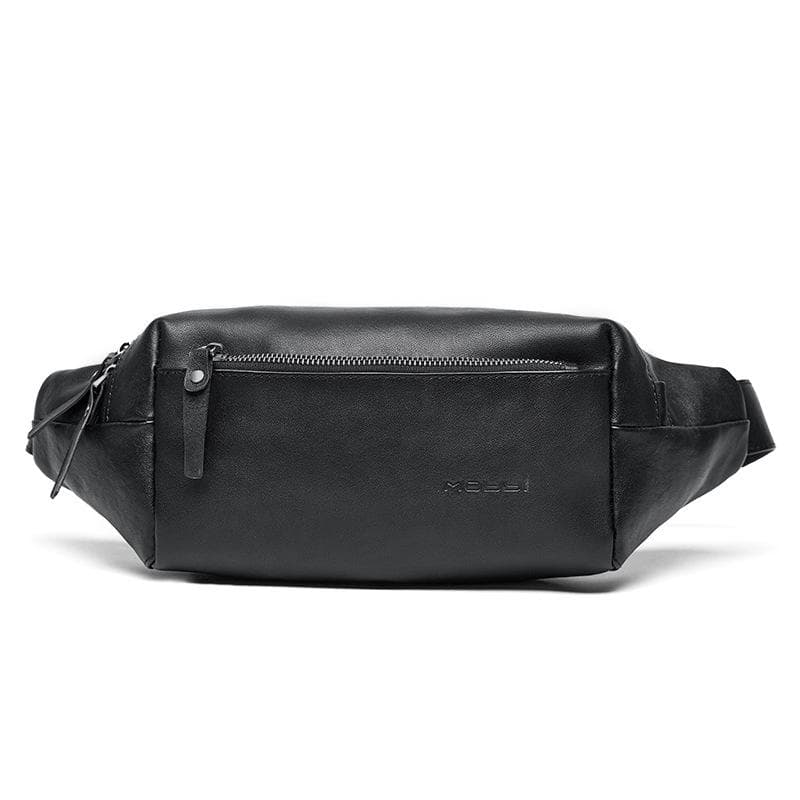 Men's Chest Bag, Crossbody Bag, Fashionable and Sporty Small Backpack, Leather Head Layer Leather, Single-shoulder Crossbody Backpack 8 inches black