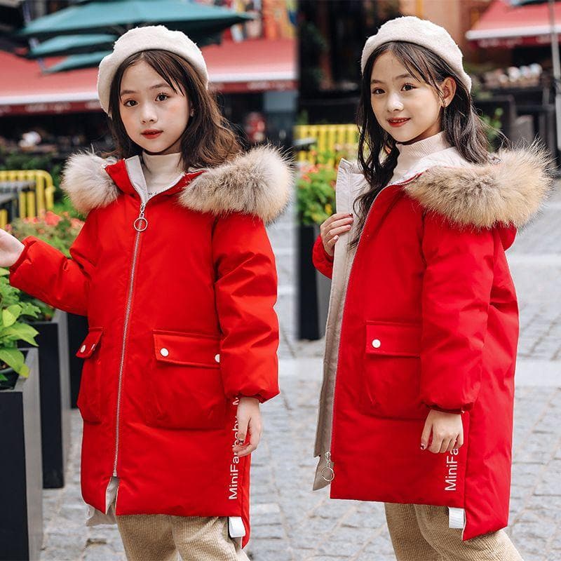 Girls' Winter Casual Cotton Jacket Medium To Long Thick Cotton Jacket 160 red