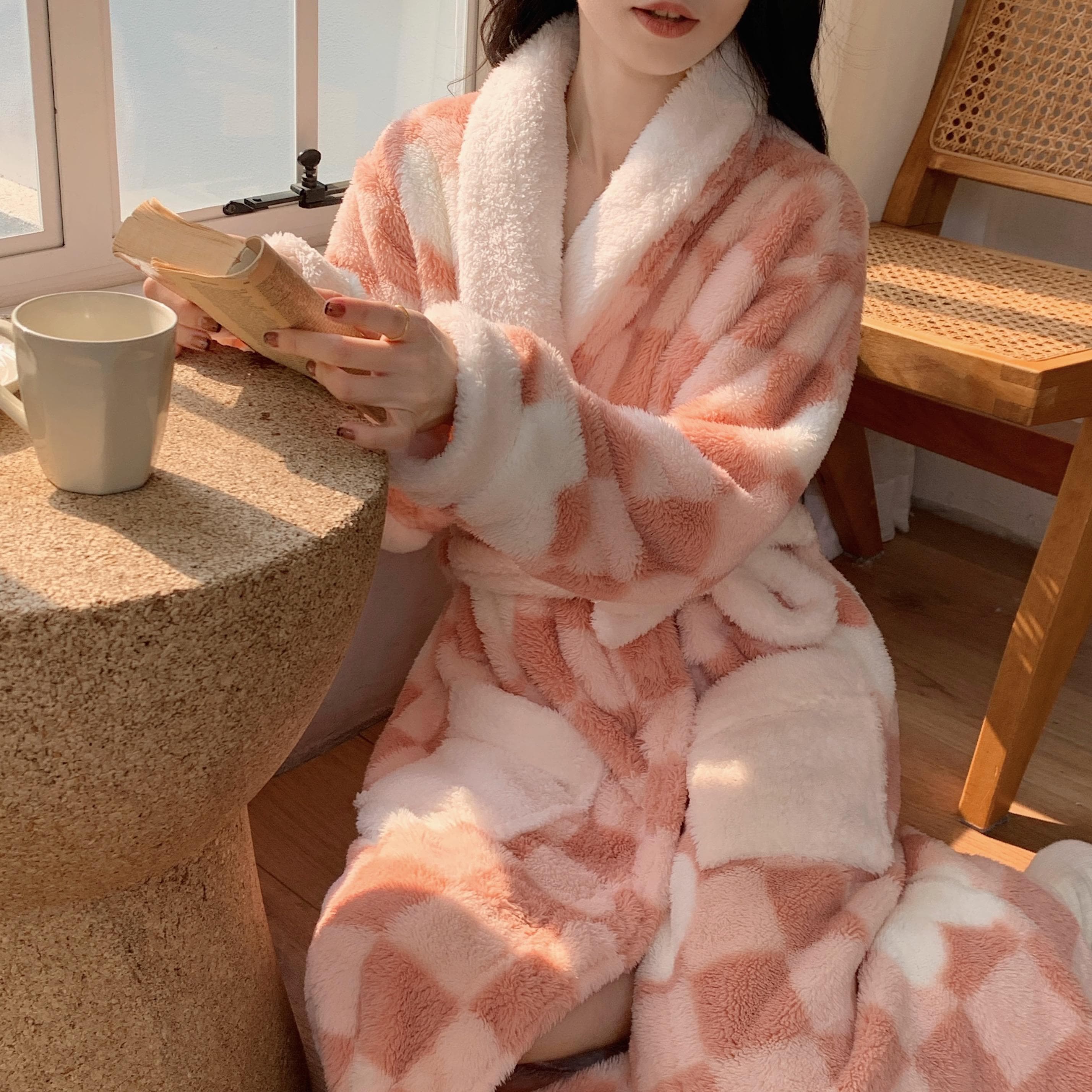 Robes Women Solid Single Breasted Thick Loose Winter Warm Homewear Simple Leisure Lounge Popular College V-neck Feminino Cozy XXL