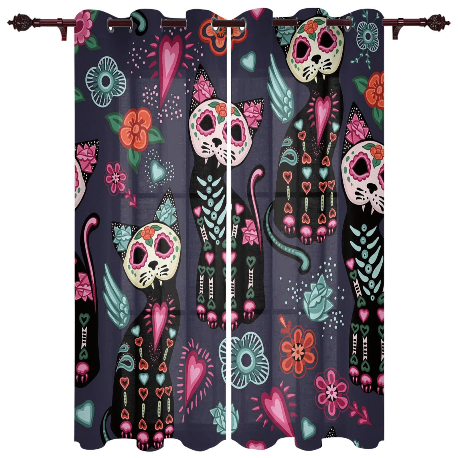The Cat Animal Black Window Curtains Curtains for Living Room Decorative Items Living Room 135W x 60H(cm)