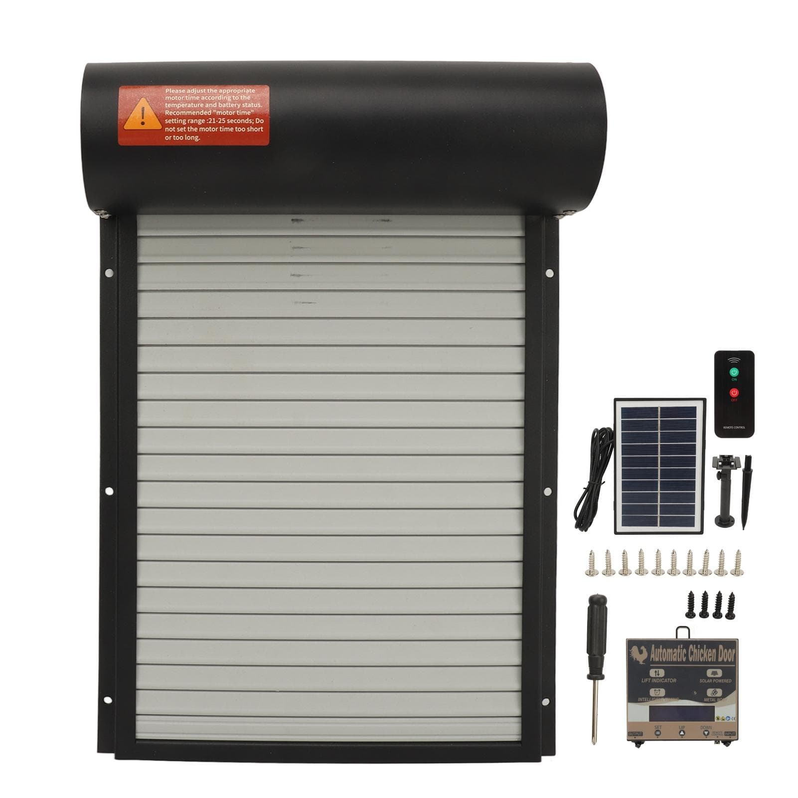 Solar Powered Automatic Chicken Coop Door with Light Sensor Timer Remote Control LED Screen Auto black
