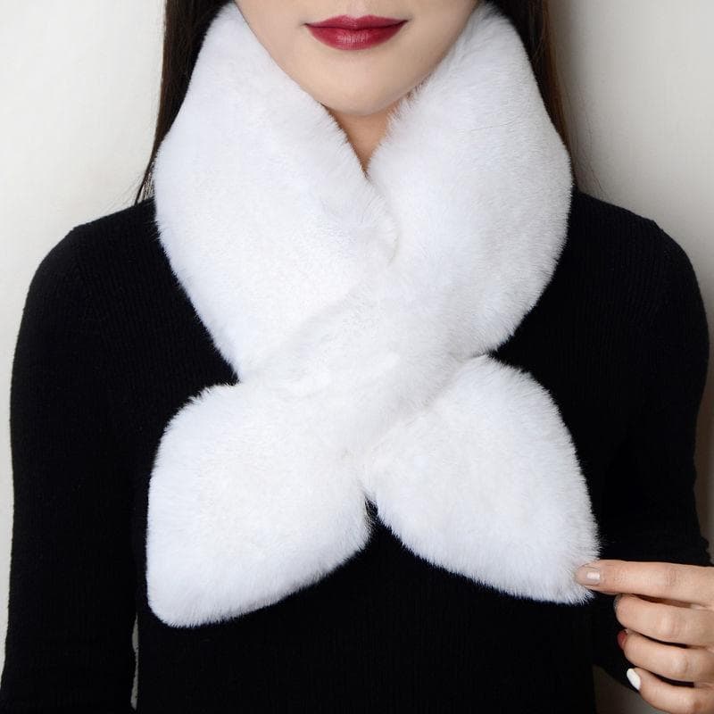 Plush Scarf Women's Winter Imitation Rex Rabbit Fur Collar Thickened Warm All-match Fur Collar Simple Cross Scarf One size