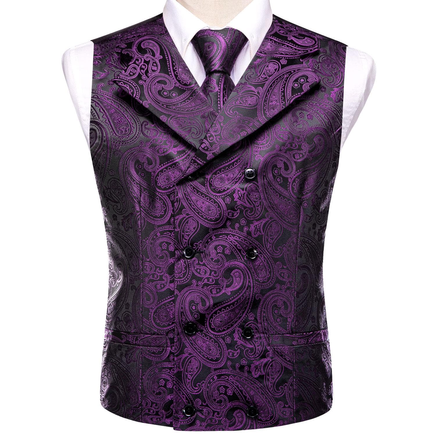 Mens Silk Victorian Vest Paisley Waistcoat Tie Hanky Cufflinks Set For Wedding S