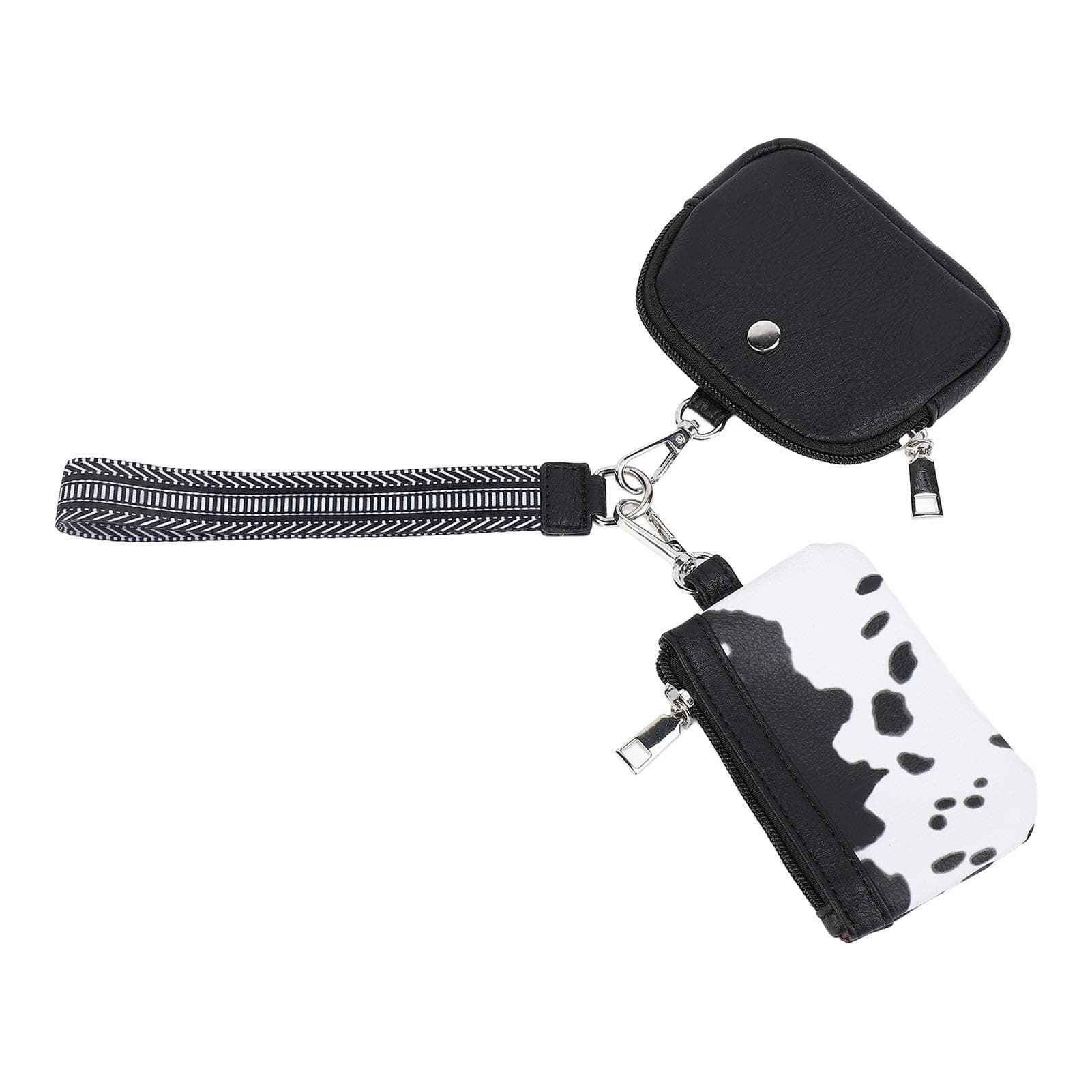 Mini Zip Wristlet Wallet Water Resistant Detachable Fashionable Dual Pouch Coin Purse Keychain for