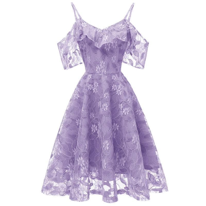 Elegant Lady's Wedding Party Bridesmaid's Single Shoulder Company party dress Youth Party Banquet Lace Party Dress New Style XXL purple