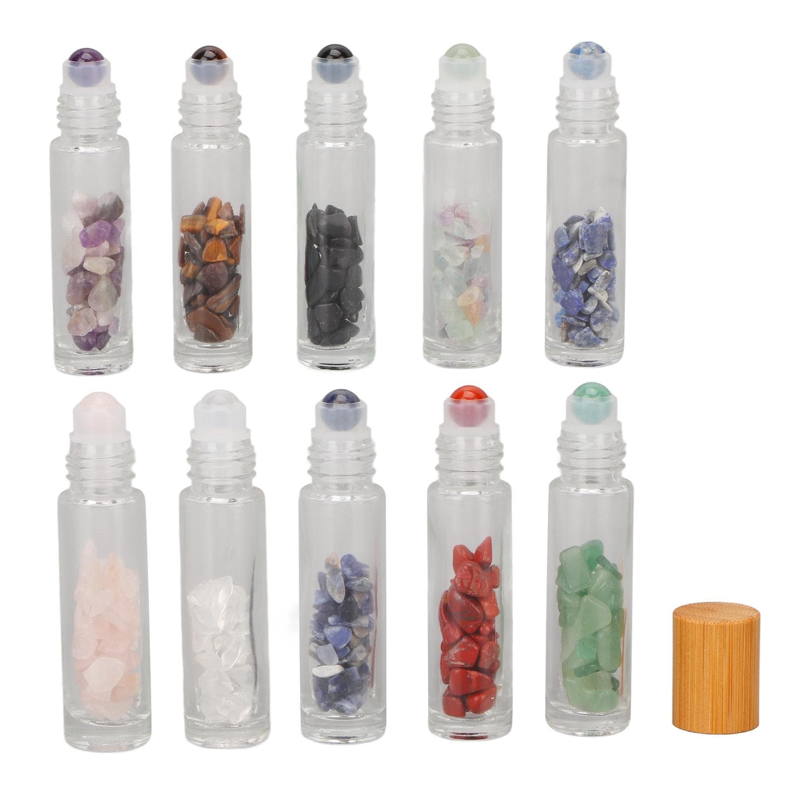 10Pcs Essential Oil Roller Ball Bottles Transparent with Bamboo Lids Roll On Perfume Sample 10ml