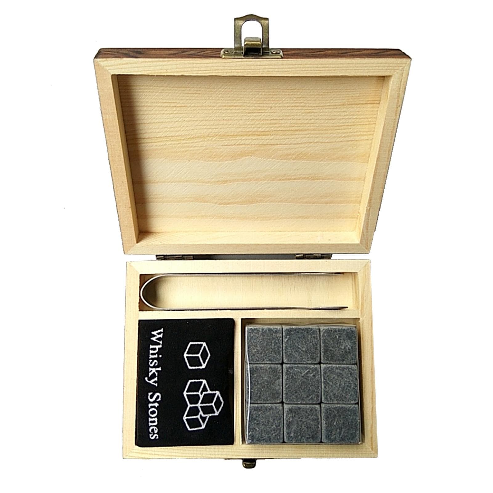 9PCS Whiskey Stones Set Chilling Stones Wooden Box Chilling Rocks Reusable Ice Cubes for Whiskey dark gray