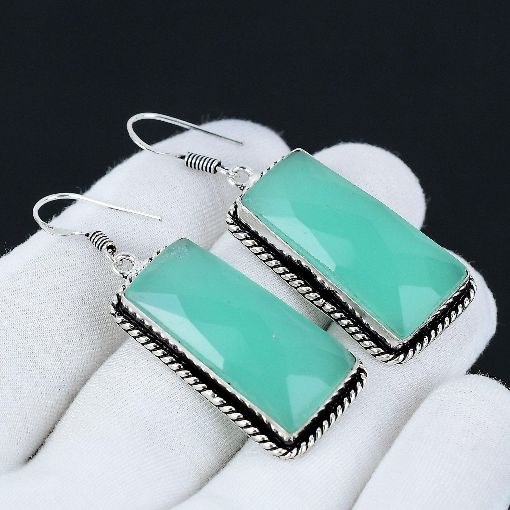 Green Onyx Earring, 925 Sterling Silver Earring Beautiful Gemstone Green Onyx Cabochon Earring Birthday Earring Gift For Her For Women 2.36 green