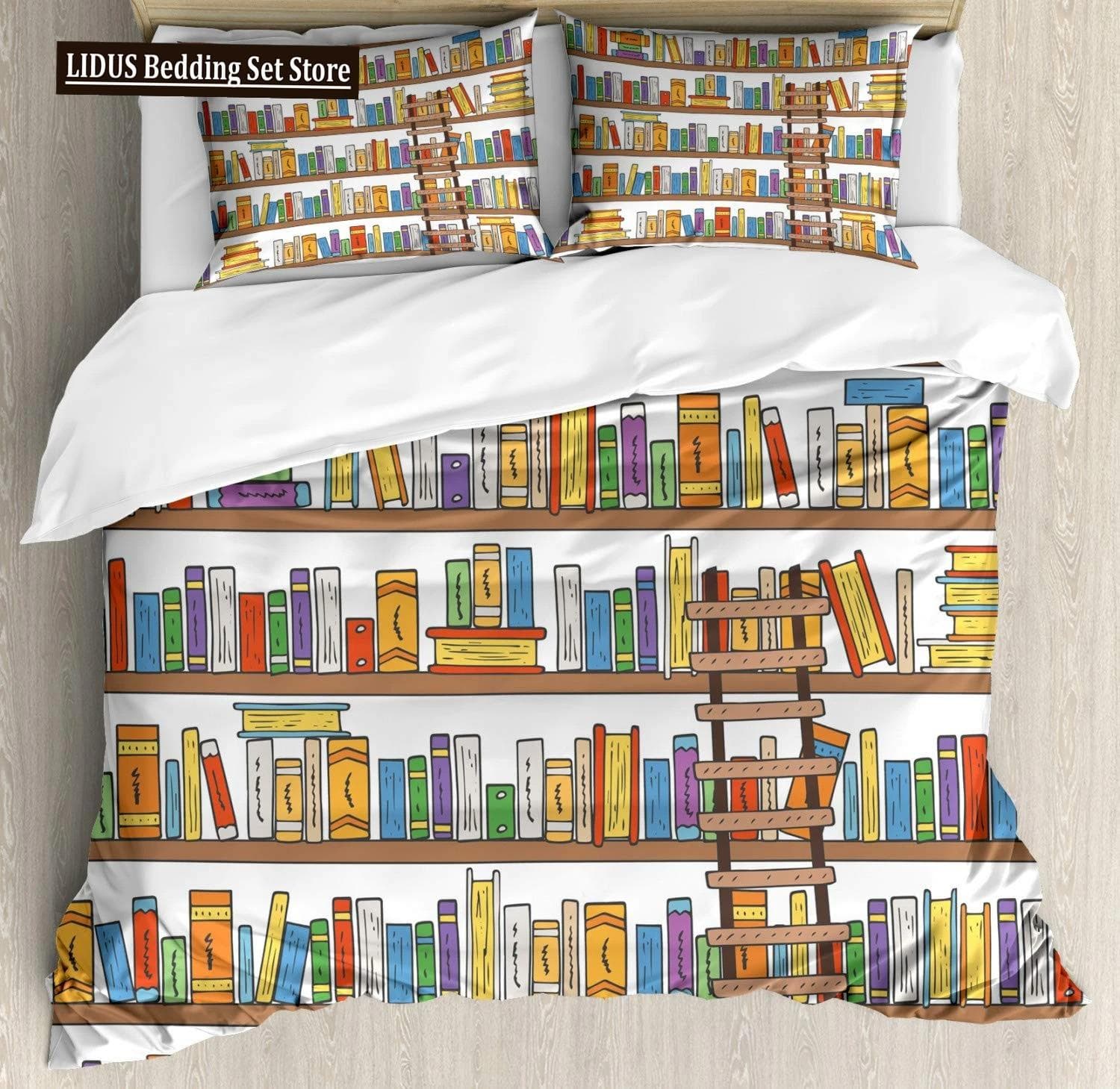 Books Lovers Gift Duvet Cover Set Full Size,Readers And Literary Lover Bedding Sets,Vintage Librarians Bookshelf Comforter Cover EU Double 200x200cm