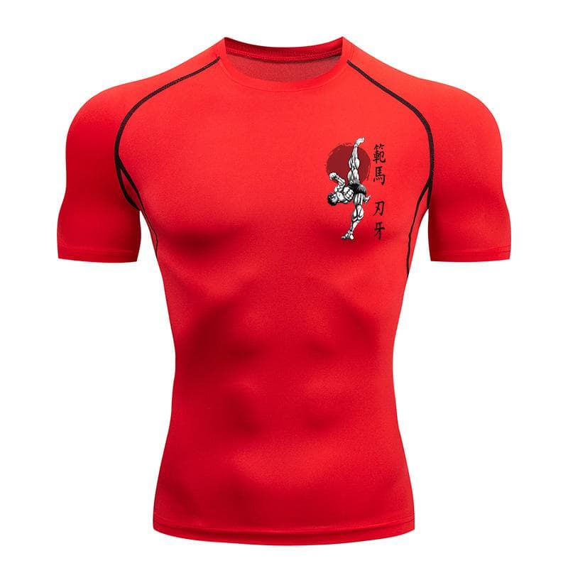 Baki Print Compression Shirts for Men Athletic Quick Dry Tshirts Tees Tops Gym Workout Fitness Undershirts Baselayers Rash Guard L