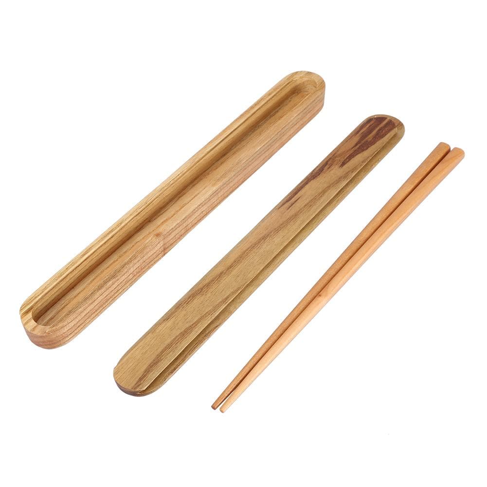 Portable Wooden Chopsticks Pull Out Chopsticks Box Case Tableware Dinnerware Light Wood Color
