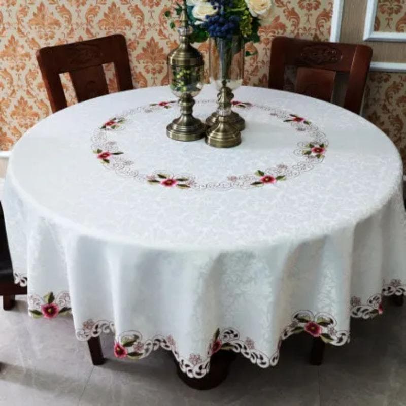Large Round Embroidery Table Cloth Wedding Round Hotel European Style Birthday Tablecloth Seat Hollow Out Lace White Table Cloth 120cm