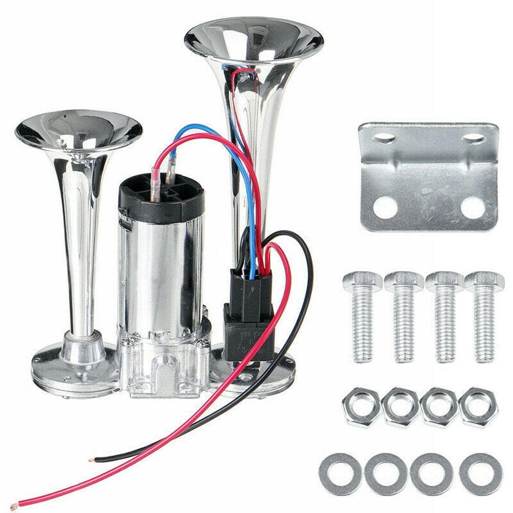 150DB Car Horn Electric Horn Loudspeaker Dual Trumpet Electric Horn Air Horn 12V with Relay for Car silver