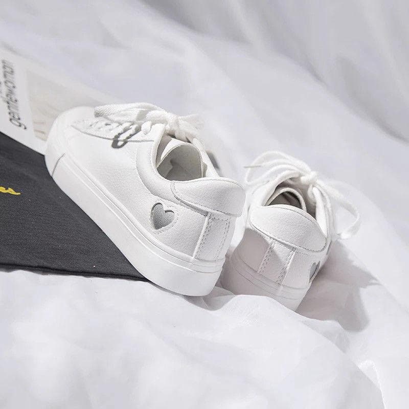 Love Little White Shoes Women's Korean Versatile Student Casual Skate Shoes Leather Skid Resistant Flat Bottom White Shoes 40 white/silver
