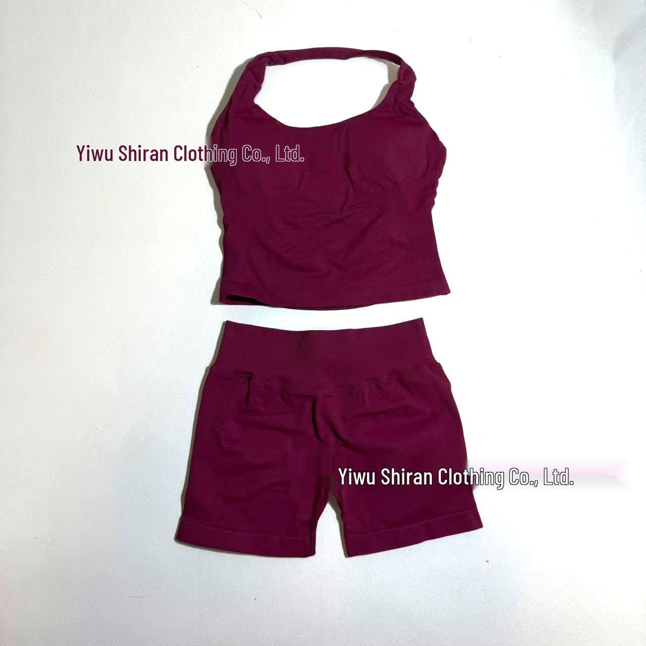 Dfyne Women's Halter Sports Vest & High-Waist Hip-Lifting Shorts Set with High Elasticity M