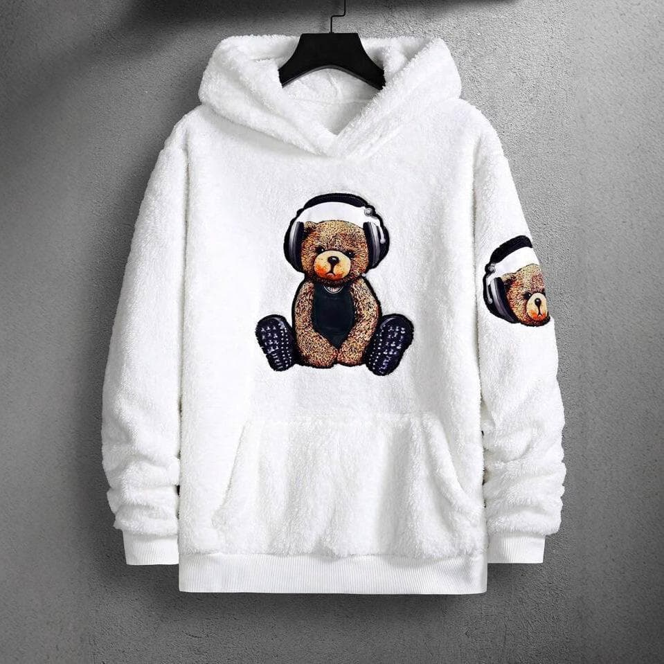 Autumn and Winter New Hooded Sweater Bear Printed Jacket 2XL white