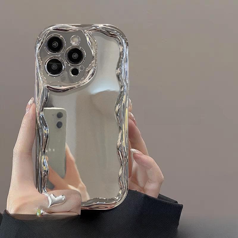 Applicable To Apple 15 Mobile Phone Case IPhone 14promax Electroplated Silver Pattern 13/12 Mirror Bracket 8 Full Cover Anti-fall iPhone SE (2nd Generation)