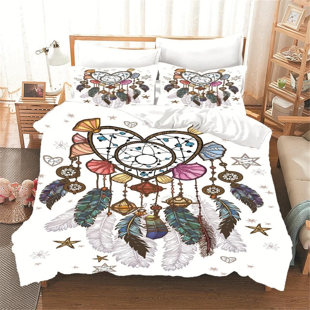 Dreamcatcher Pattern Duvet Couple Bedding Set 2 Pillowcase 1 Quilt Set HD Woman and Child Full Queen King Size Bed Quilt Cover EU single(135x200cm)
