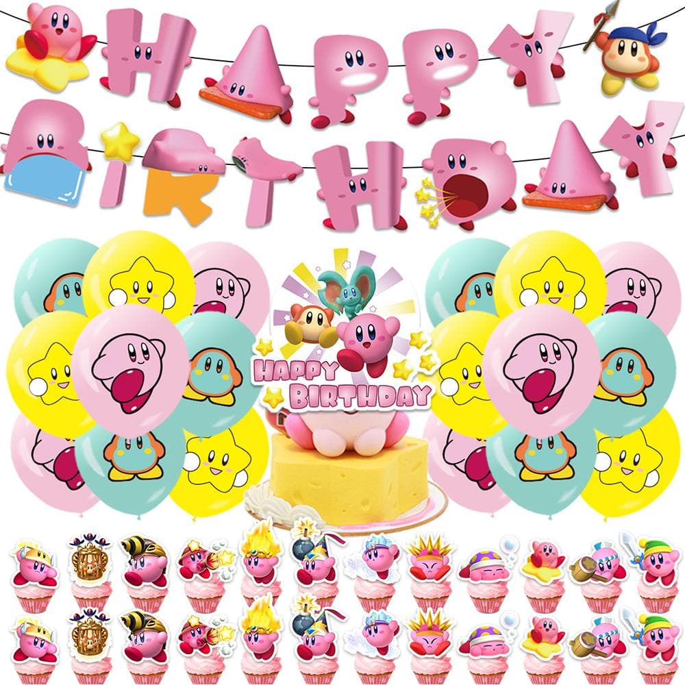 44pcs Kirby Star-Themed Party Decorations Includes Banner Cake Topper, Balloon