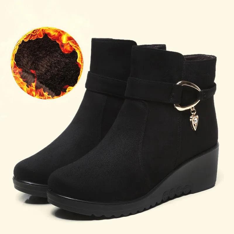 Cotton Shoes Winter Warm and Comfortable Non-slip Short Boots Women Wedge with Flat Bottom Plus Velvet 35