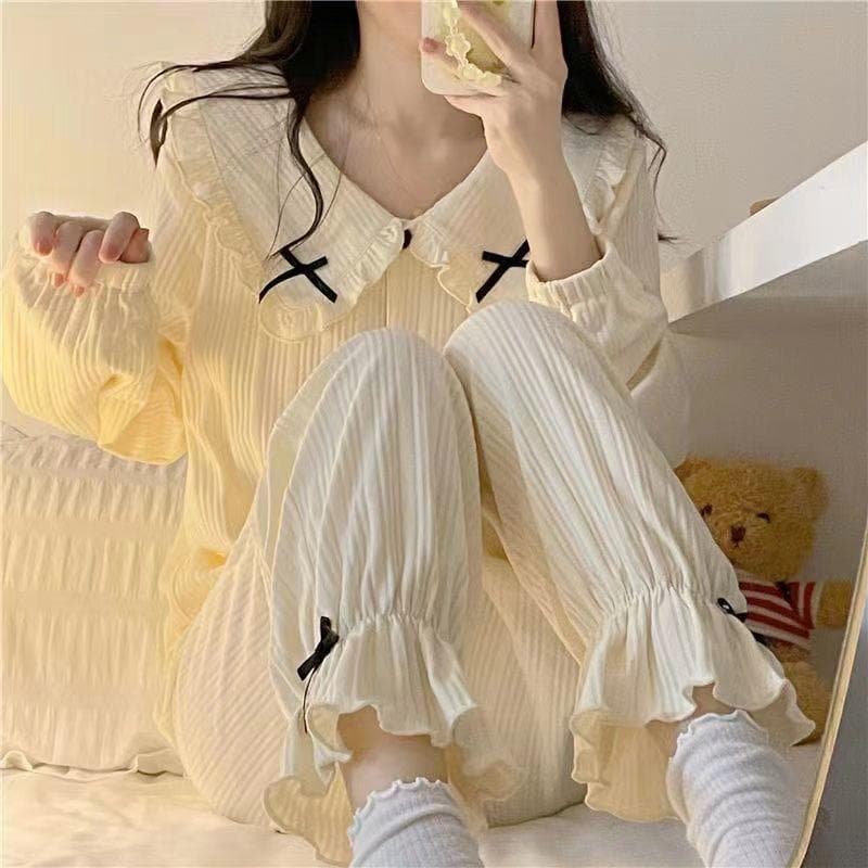 New Women's Casual Loose Pajamas Set Women's Spring and Autumn Pajama Sets Girls Princess Style Sweet Home Wear Pajamas L