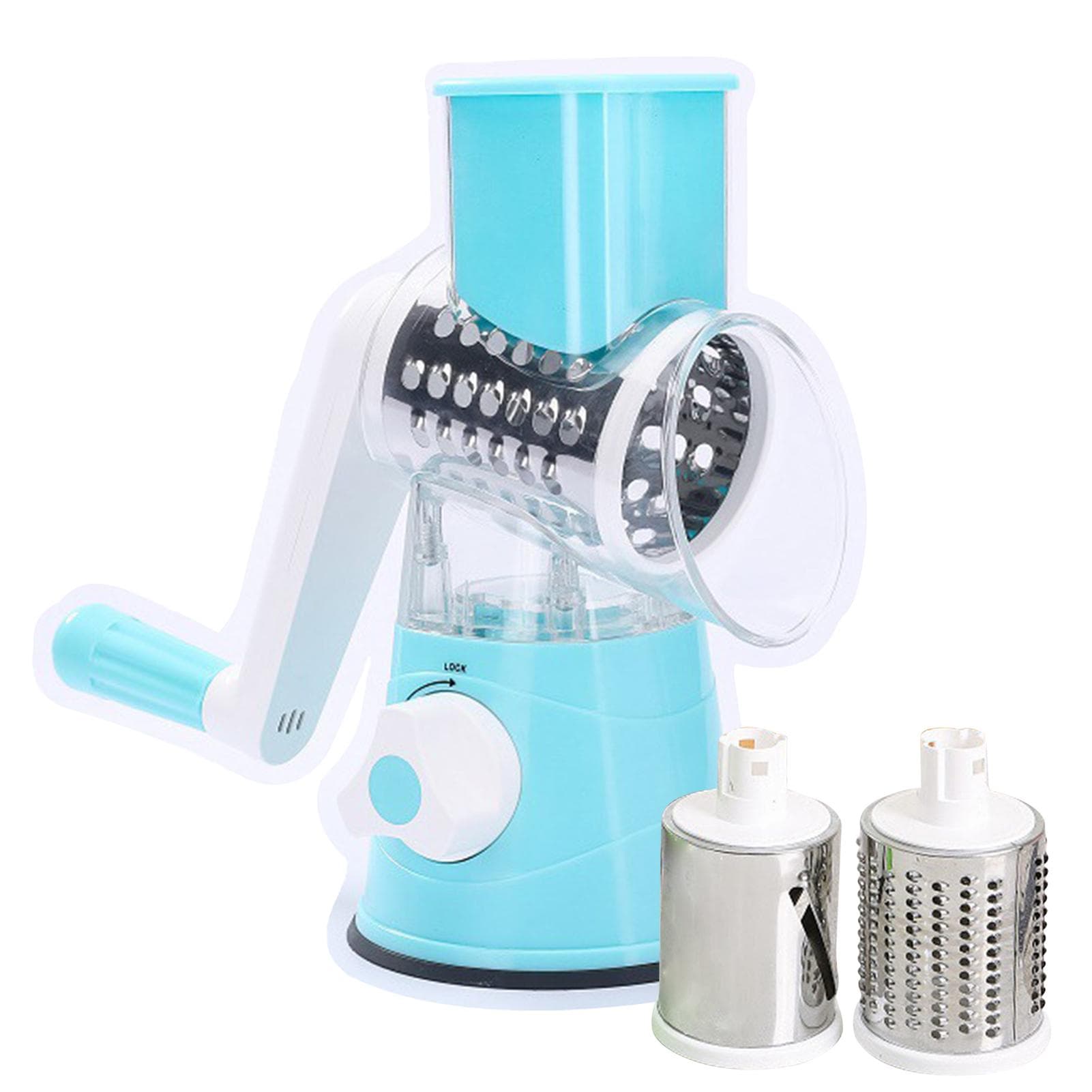Manual Rotary Cheese Grater with Three Drum Blades Stainless Steel Handheld Rotary Slicer Shredding Grinder blue