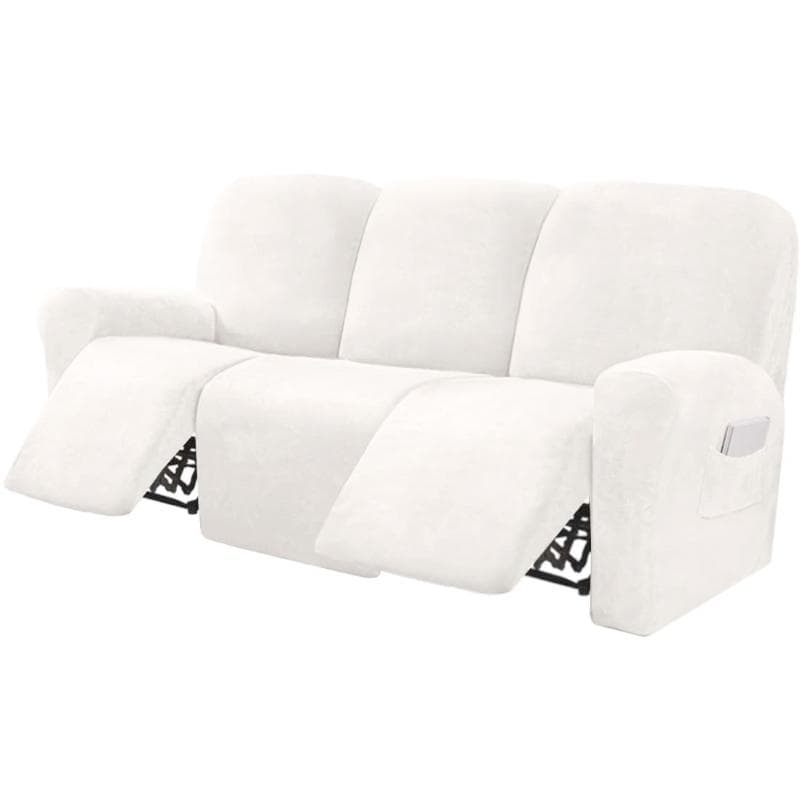 Ultimate Decor 8-Pieces Recliner Sofa Covers Velvet Stretch Reclining Couch Covers for 3 Cushion Reclining Sofa Slipcovers 3-Seat white