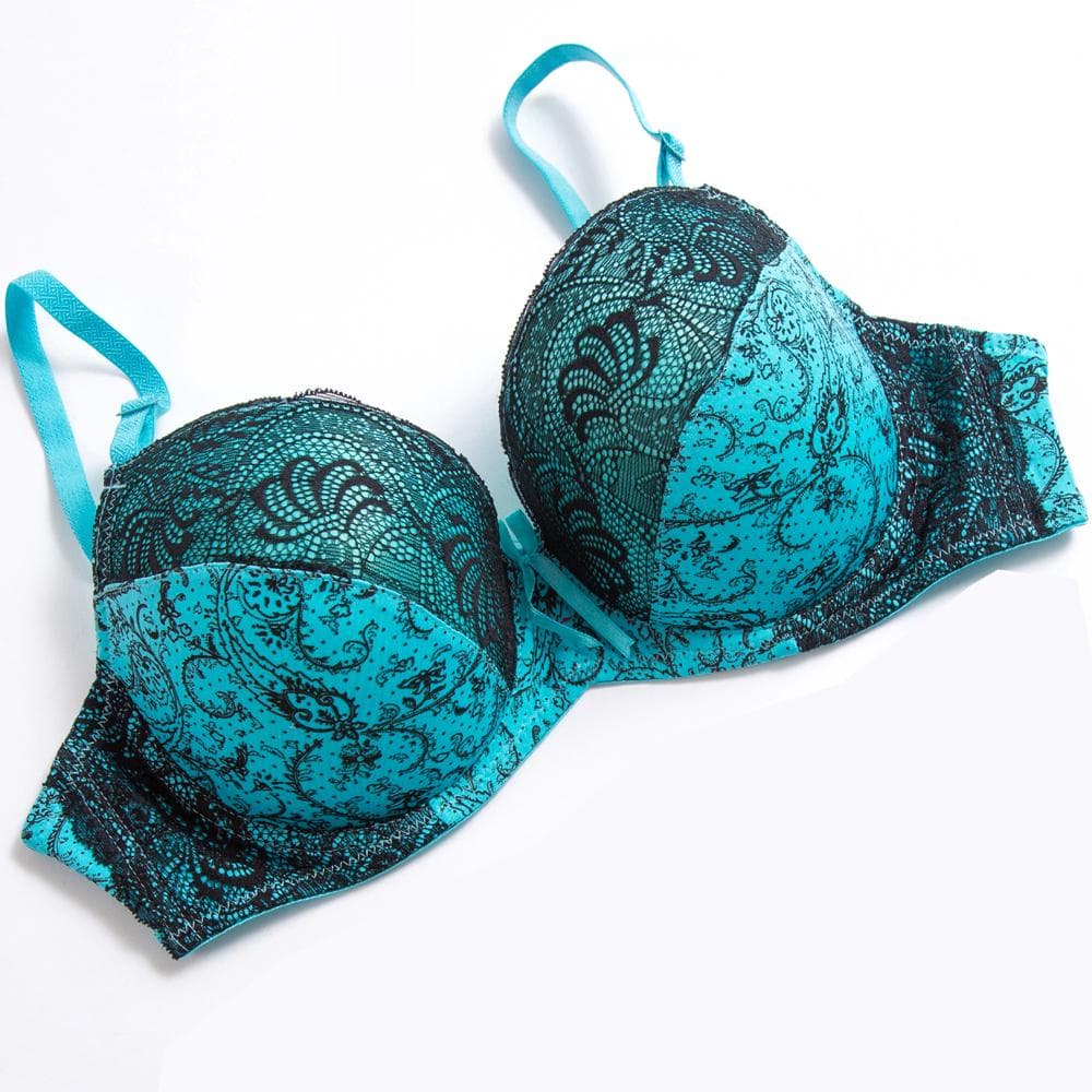 Lace Bras For Women Plus Size Bra Print Floral Plunge Bralette Sexy Lingerie Underwire Brassiere BH 36E blue