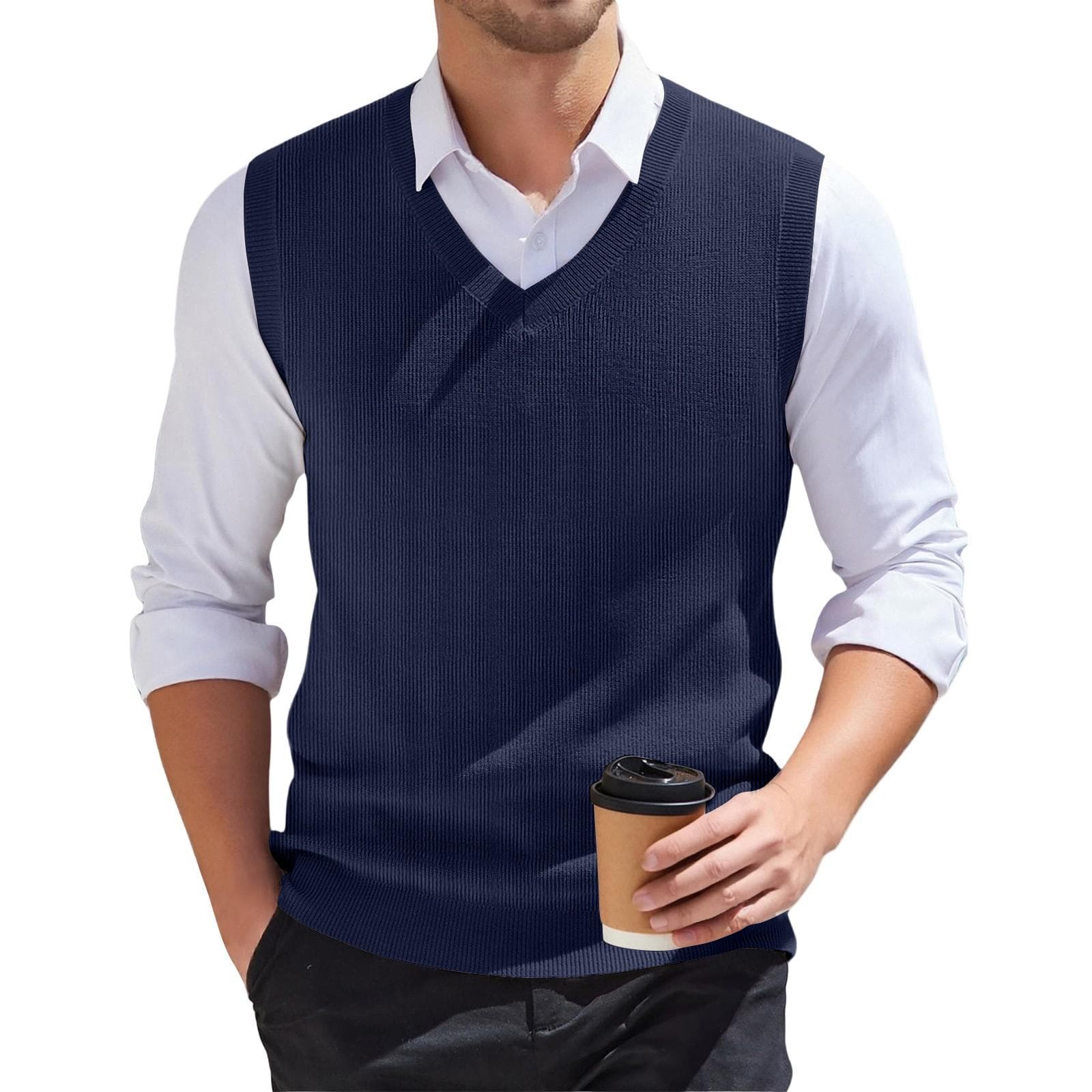 Men's V-neck Vest Sleeveless Knitted Pullover XXXL Dark blue