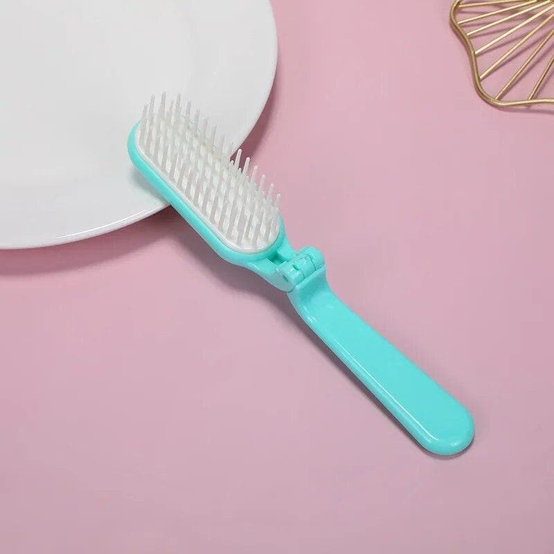 Portable Folding Massage Comb Soft Tooth Anti Static Hair Brush Professional Hairdressing Comb Travel Portable Detangling Comb blue