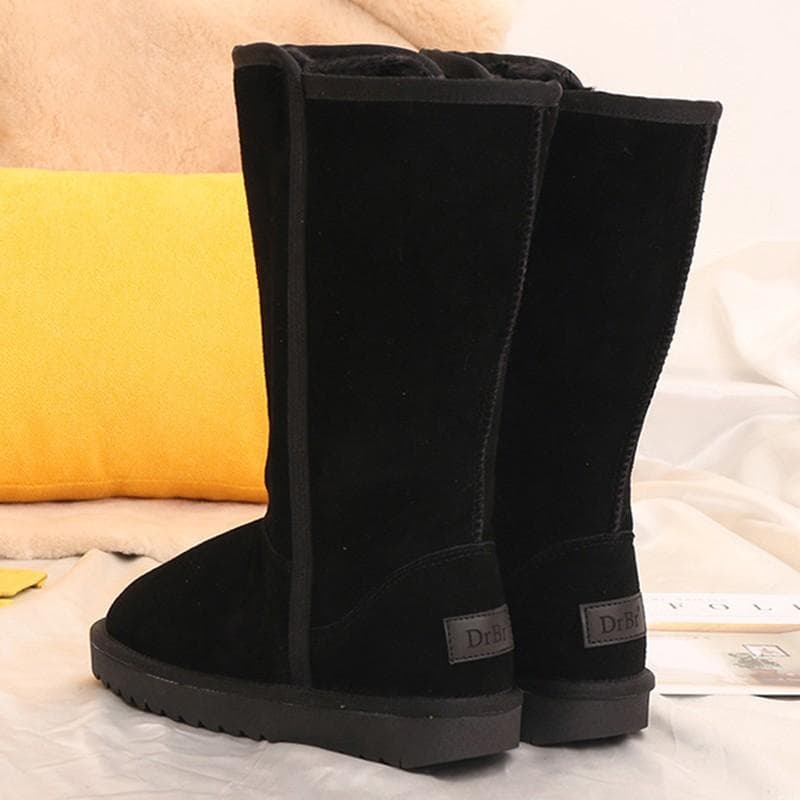 High Snow Boots Women's Plush Thickened Side Zipper Large Long Snow Shoes 40 black