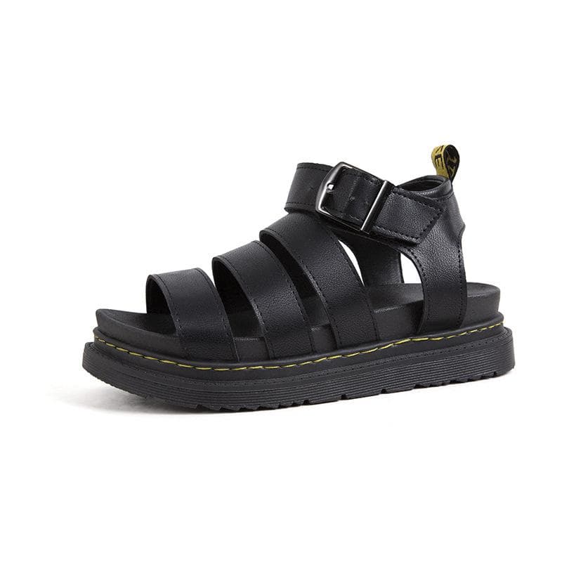 2024 Spot Large Summer New Thick Sole One Line Casual Roman Sandals Women's Cross Border Round Head Buckle Shoes 39 black