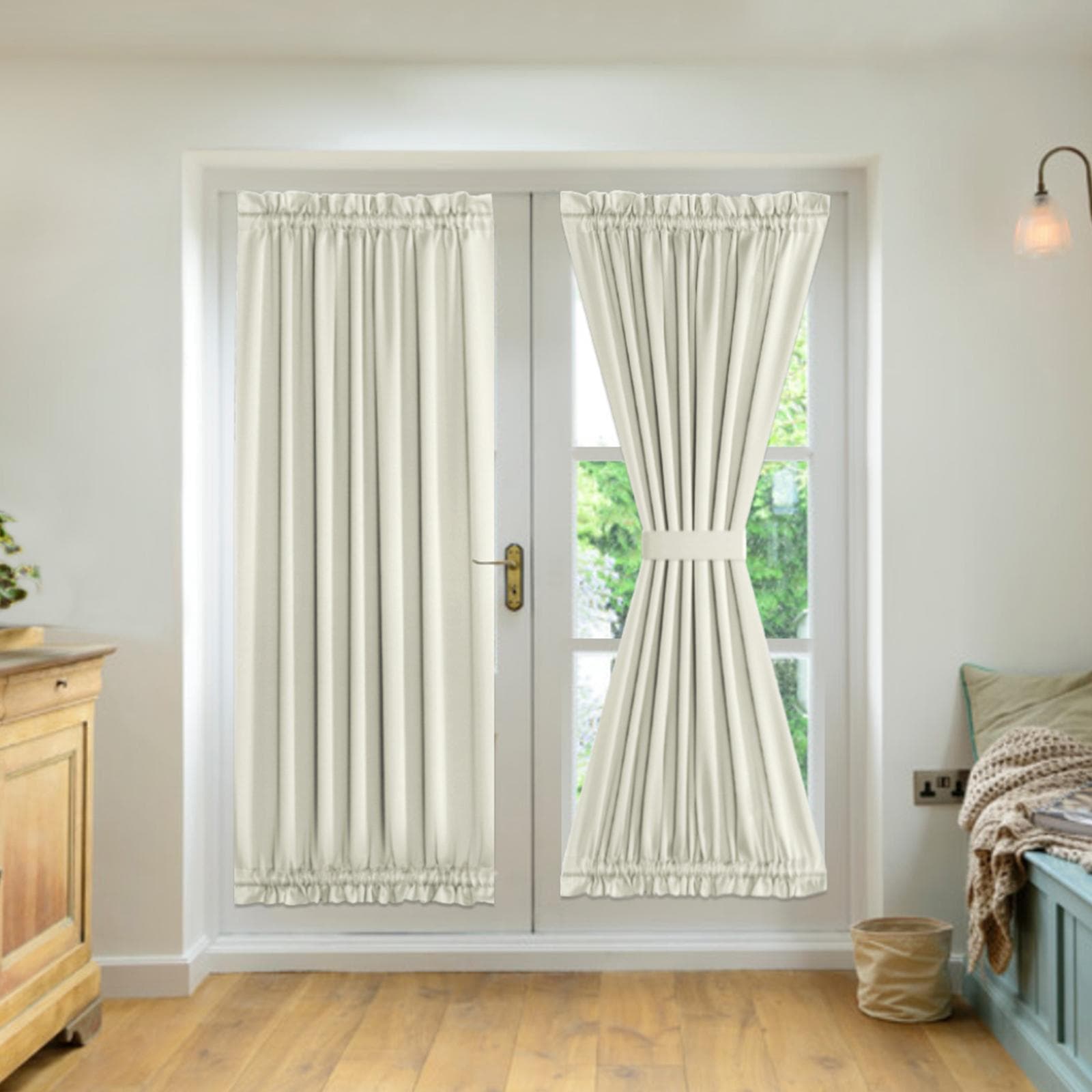 2 Panel French Door Curtains With Rod Pocket Tieback Indoor Sun Blocking Privacy Grommet Curtains white