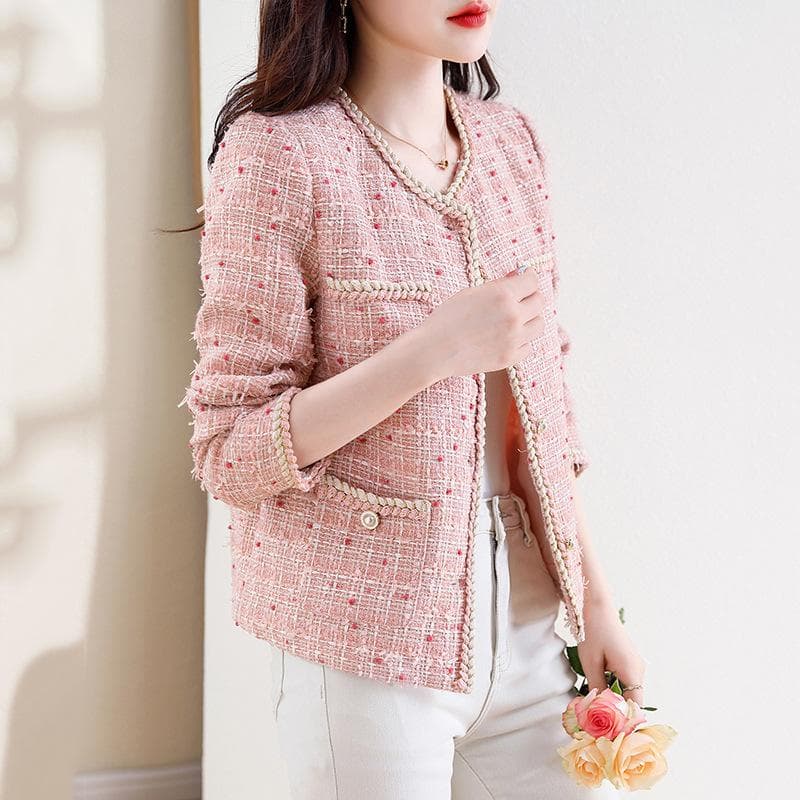 Small Fragrance Style Coat for Women's Short Autumn New Small Woolen Furry Style French Pink Top XL pink