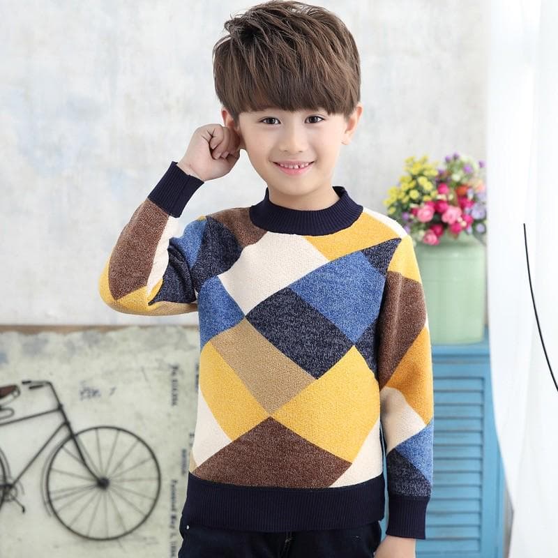 Round Neck Autumn and Winter Sweater Plus Velvet Thickening Inside Warm Sweater Children's Sweater 110