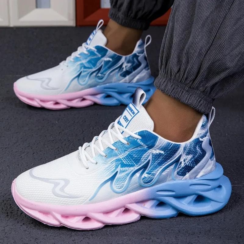 Men's Casual Sports Shoes Breathable Lightweight Flame Print Sports Shoes Summer Outdoor Tennis Running Hiking Shoes for Men 40 blue