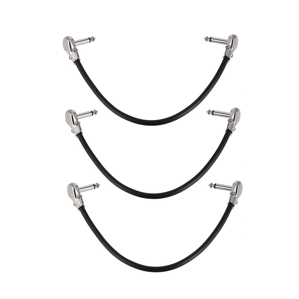 Ammoon Guitar Effect Pedal Instrument Patch Cable 1/4 Silver Right-angle Plug Black PVC 3 pack 30cm