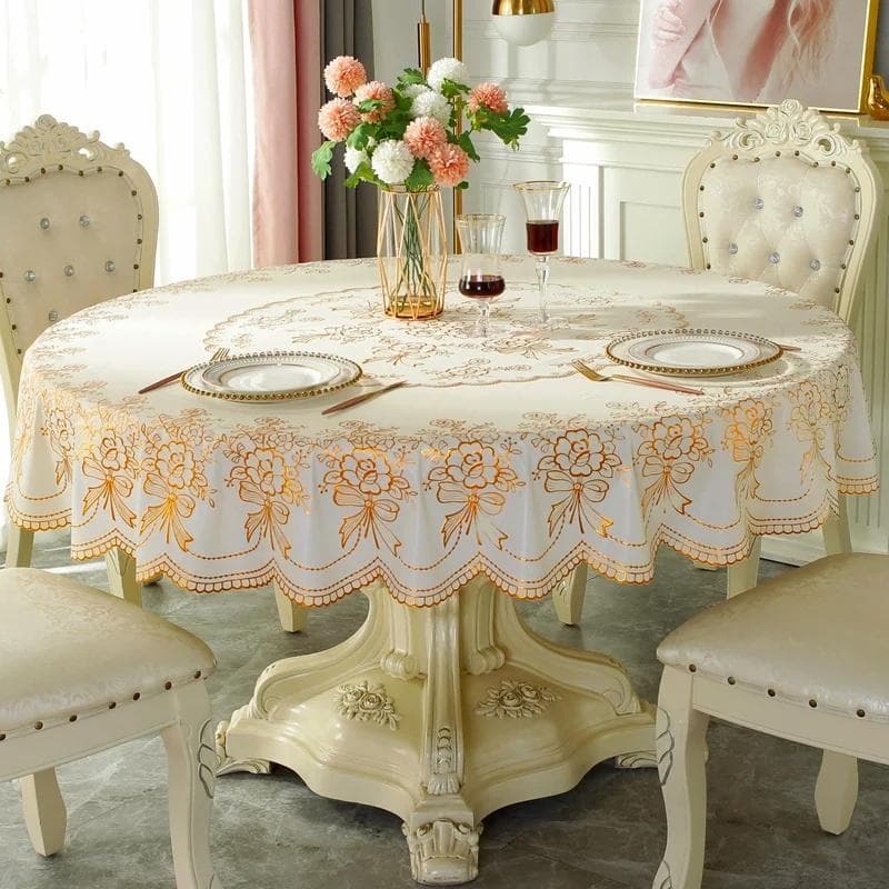 Waterproof Oil Resistant PVC Printed Round Tablecloth Floral Pattern Red Printed Table Cloth Restaurant Dustproof Table Cover round 150cm 1pcs