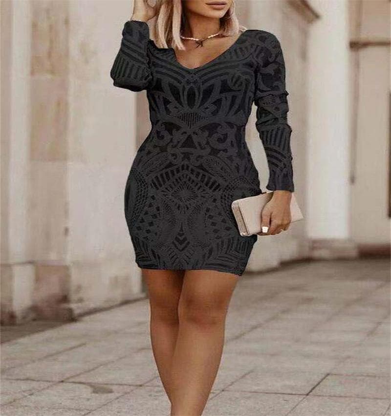 Women's Fashion Temperament Medium Length Stitching Slim Wrap Hip Dress XL black